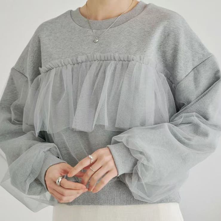 GRAY | チュール付長袖トレーナー | TAXI 