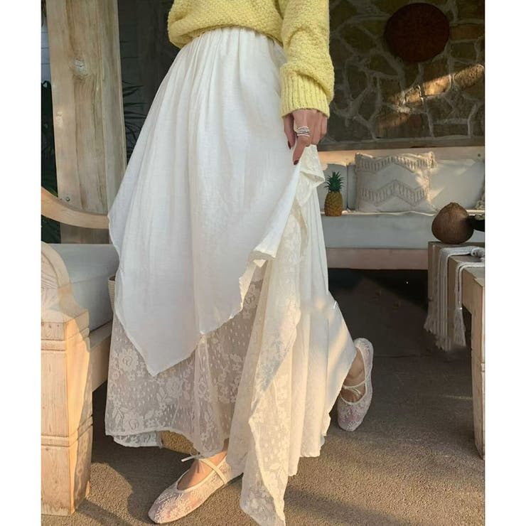 WHITE | ティアードイレヘム裾レーススカート | TAXI 
