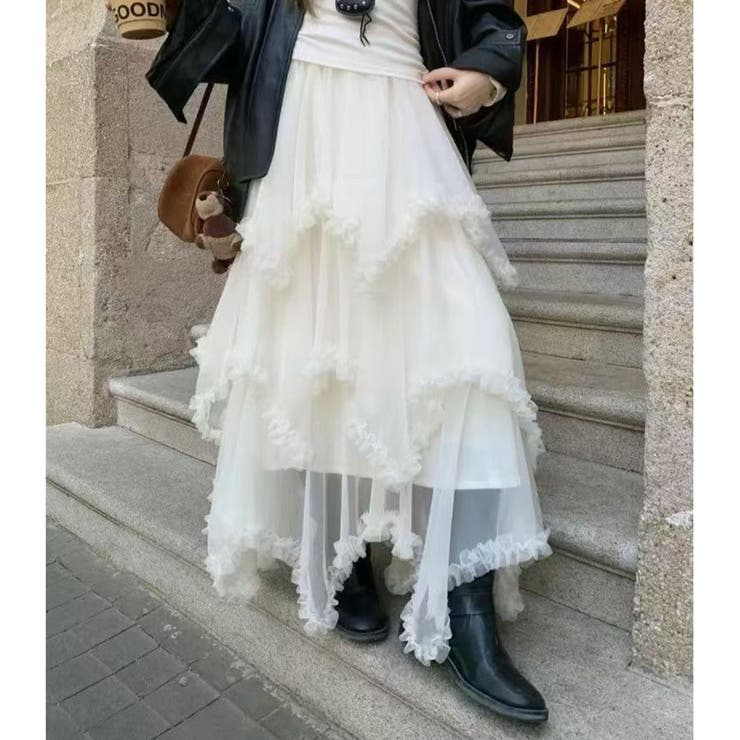 IVORY | チュールイレギュラーヘムティアードロングスカート | TAXI 