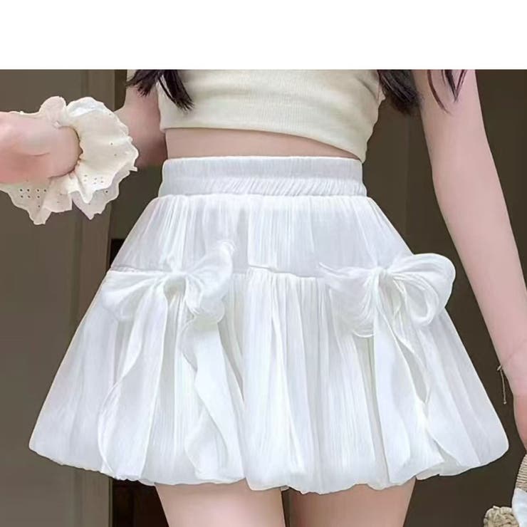 WHITE | シフォンリボン付バルーンミニスカート | TAXI 