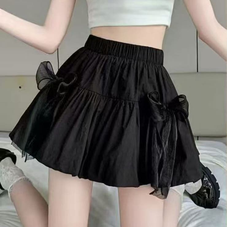 BLACK | シフォンリボン付バルーンミニスカート | TAXI 