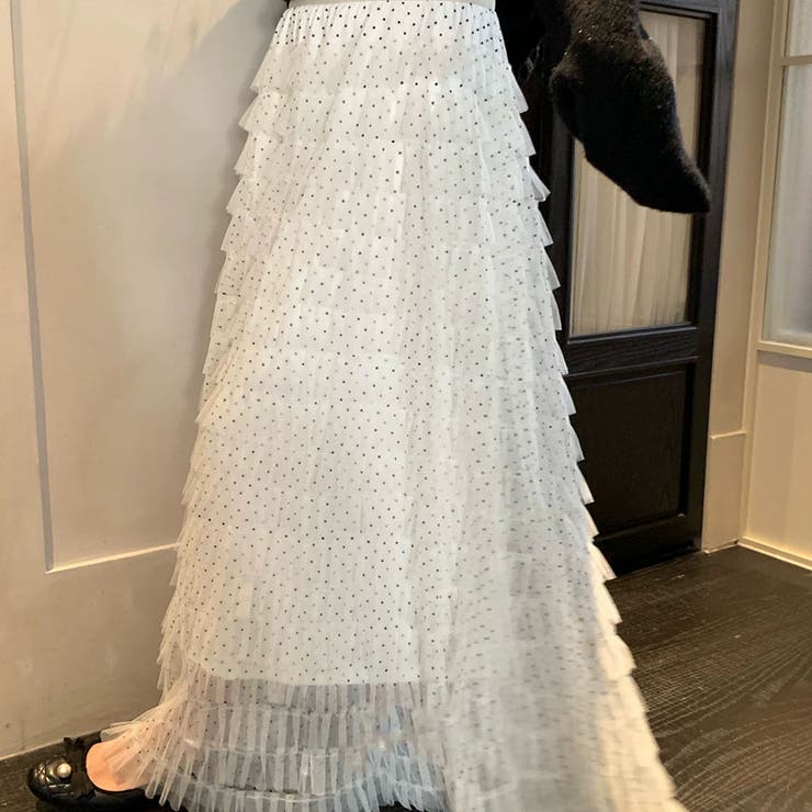 IVORY | ドットチュールティアードロングスカート | TAXI 