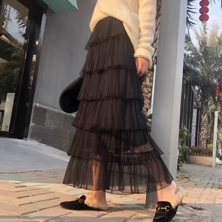 BLACK | チュールティアードスカート | TAXI 