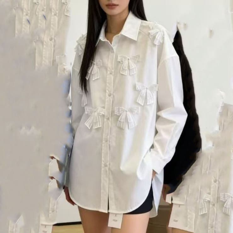 WHITE | リボン付長袖シャツ | TAXI 