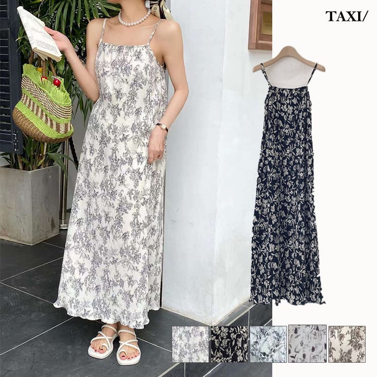 モノトーン花柄楊柳キャミワンピース[品番：TAXW0002579]｜TAXI