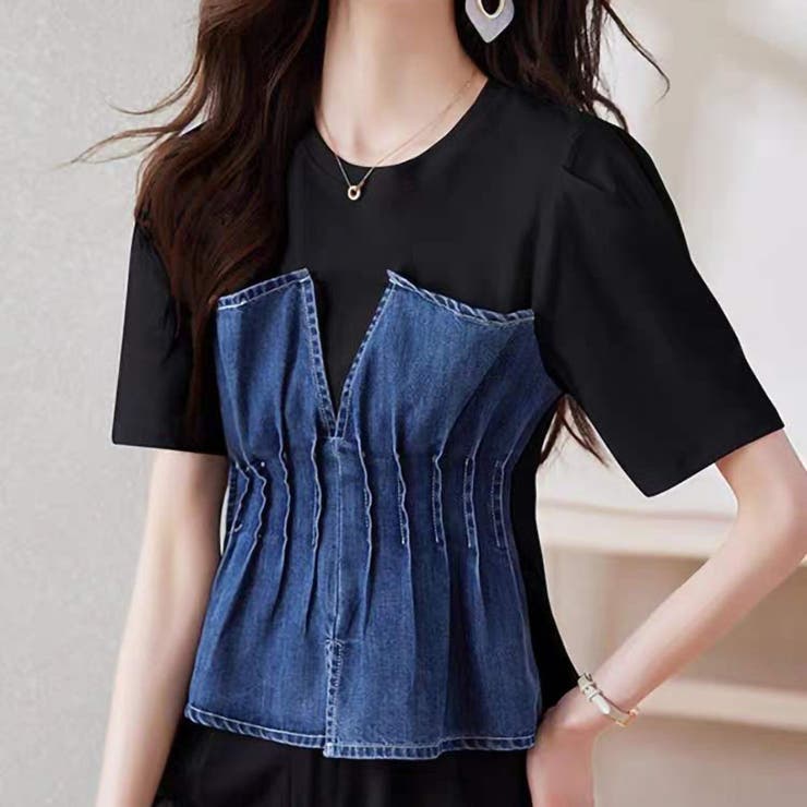 Short-sleeve Denim Peplum Top