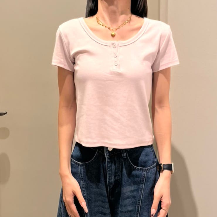 PINK | ヘンリーネック半袖ミニTシャツ | TAXI 