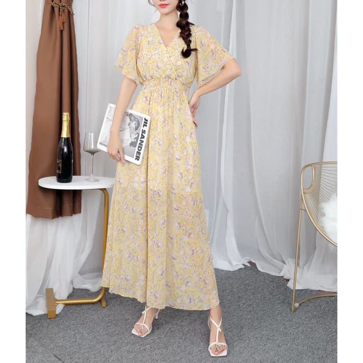 【美品】エムズグレーシー♡ カシュクール花柄ワンピース　40 花柄カシュクールワンピース(F BLACK): ワンピース｜PMbox P&M