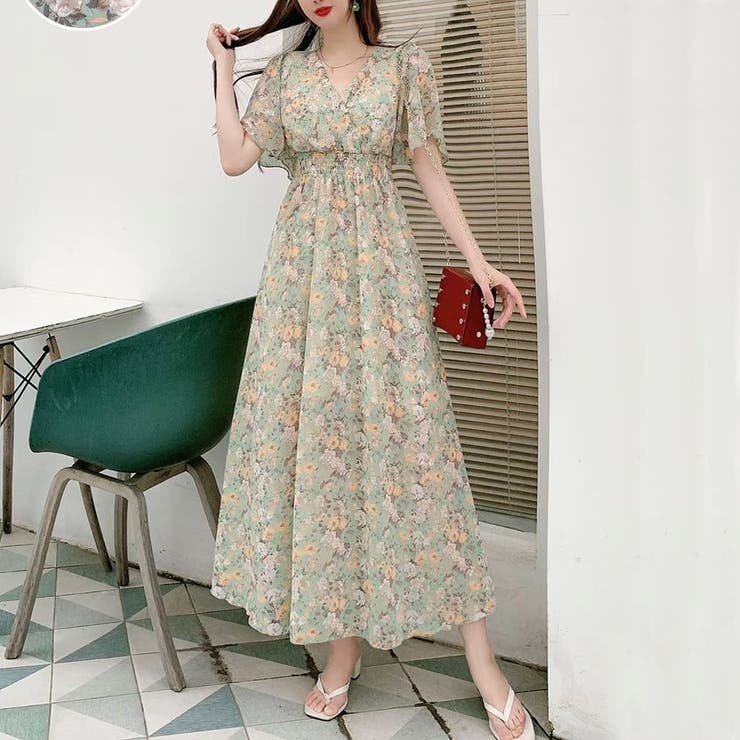 カシュクール花柄ロングワンピース[品番：TAXW0001412]｜TAXI