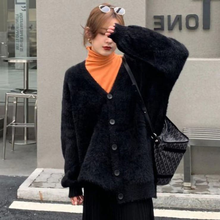 BLACK | シャギービッグニットカーディガン | TAXI 