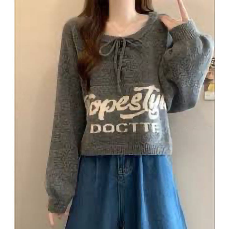 GREY | レースアップロゴジャガードニット | TAXI 