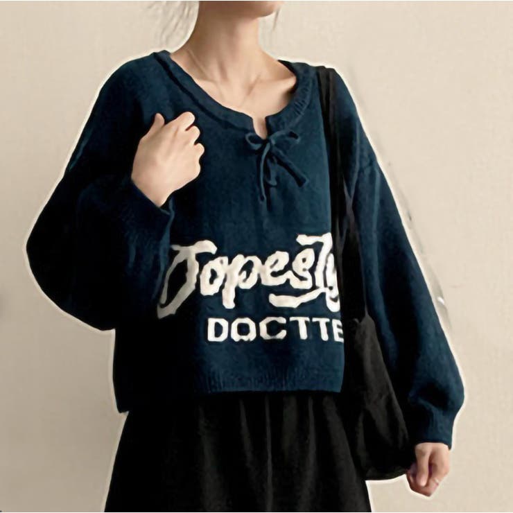 NAVY | レースアップロゴジャガードニット | TAXI 