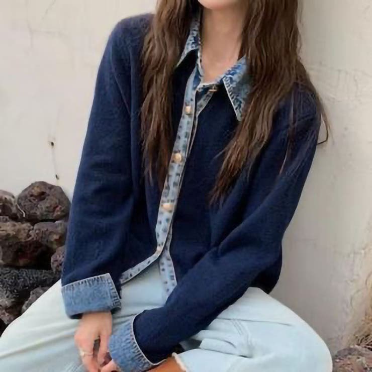 NAVY | デニム切替カーディガン | TAXI 