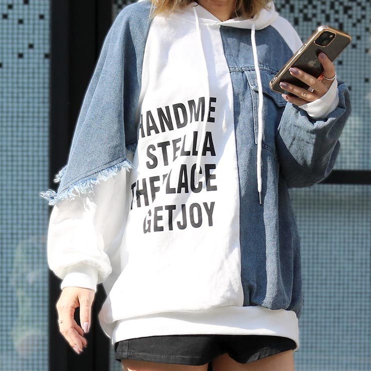 WHITE | デニム切替 裏毛 ロゴ | TAXI 