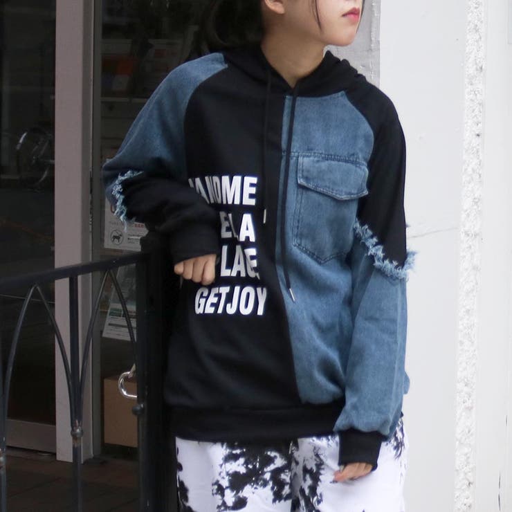 BLACK | デニム切替 裏毛 ロゴ | TAXI 