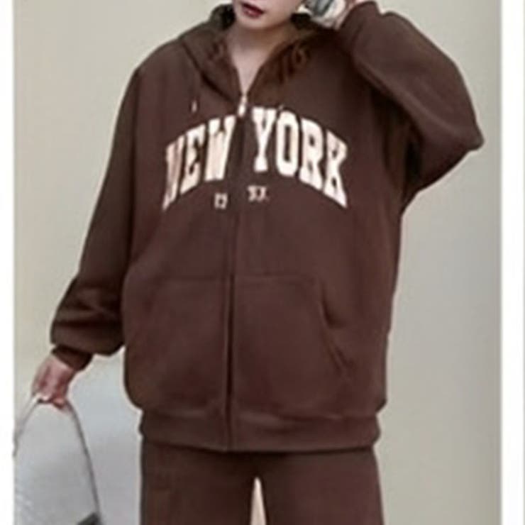 BROWN | 前ジップロゴ刺繍ビッグフーディー | TAXI 