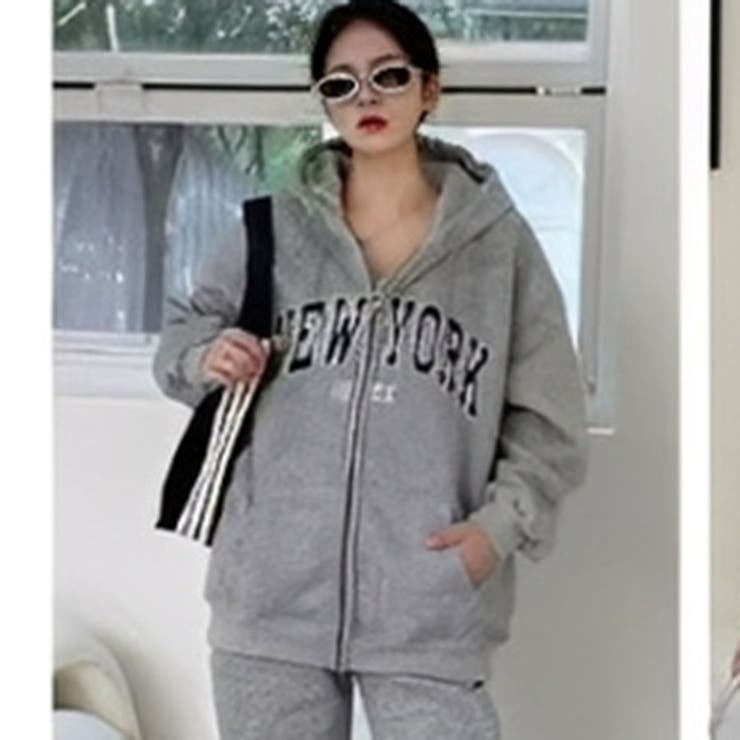 GRAY | 前ジップロゴ刺繍ビッグフーディー | TAXI 