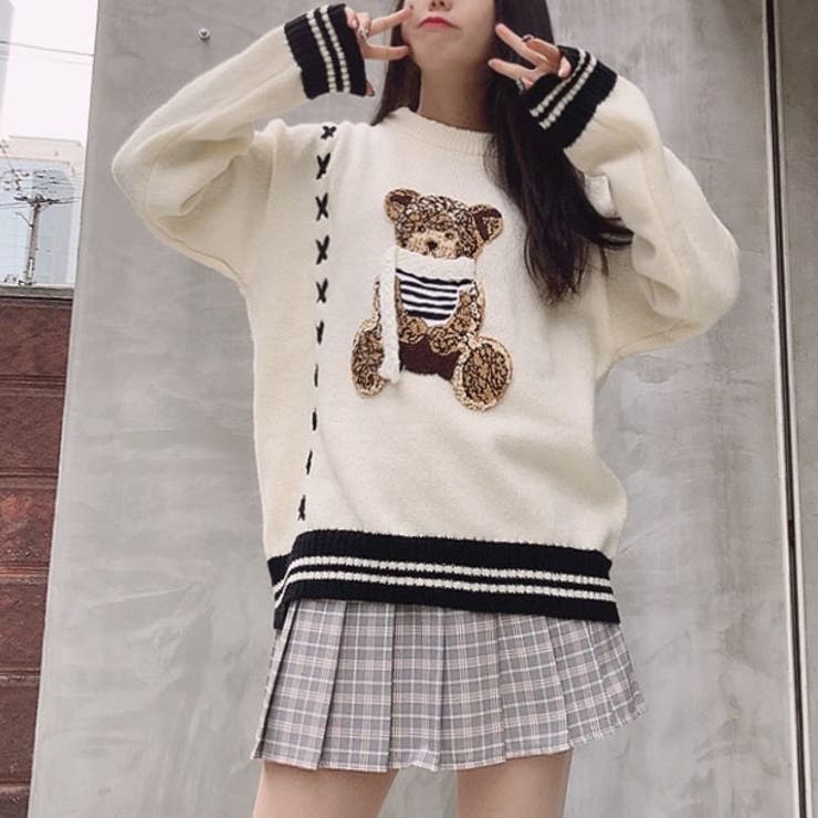 希少✨️ベータ よりかかりワッペン付 ニットプルオーバー くまワッペン付きニット[品番：TAXW0002473]｜TAXI （タクシー ）の