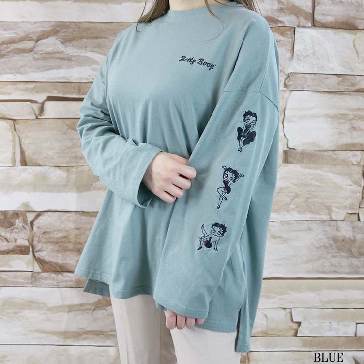 BLUE | Betty Boop袖刺繍ロンT | TAXI 