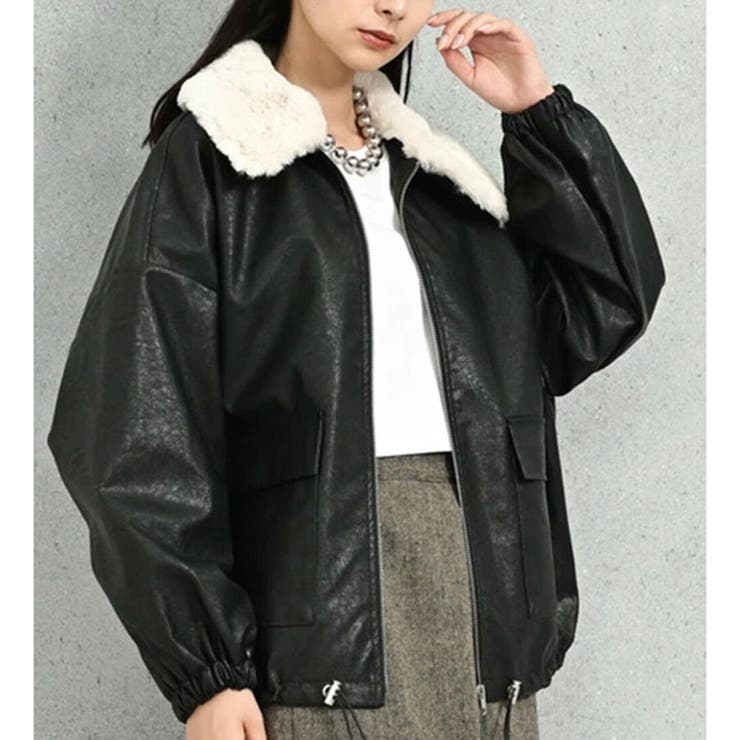 BLACK | ファー衿付フェイクレザーブルゾン | TAXI 