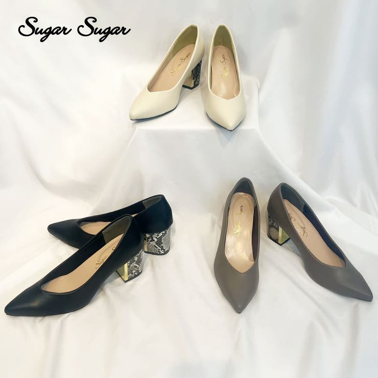 シュガー シュガー Sugar Sugar パイソン柄チャンキーヒールパンプス