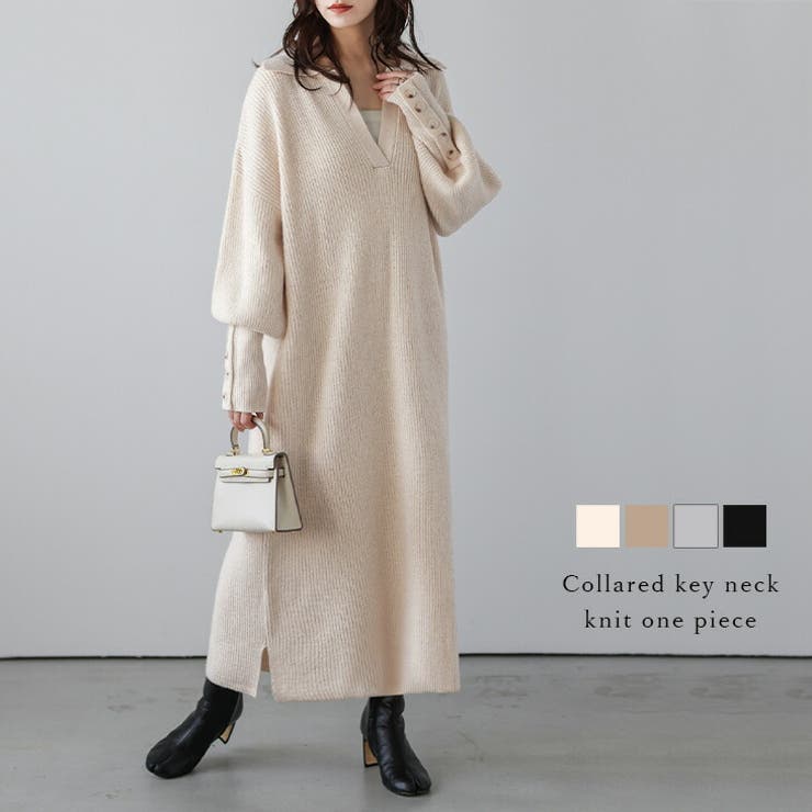 襟付き キーネック ローゲージニット | SUGAR BISKET | 詳細画像1 