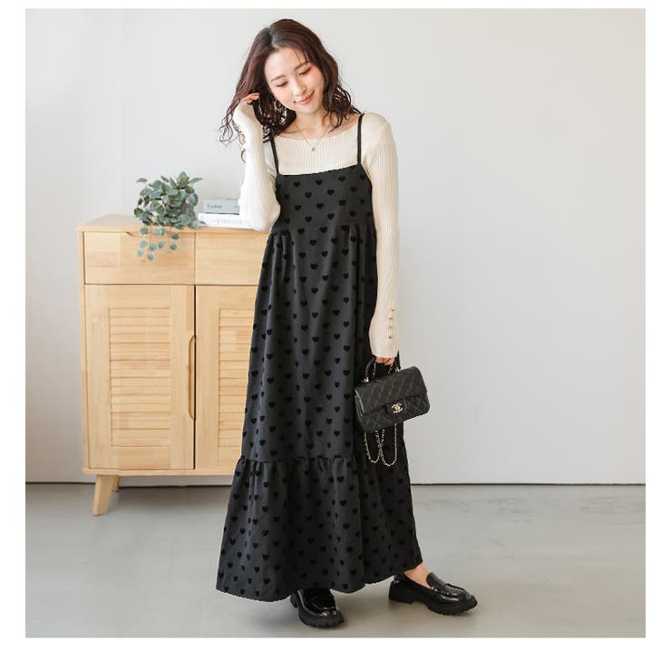 キャミワンピース ロング フロッキードット[品番：SGBW0001372