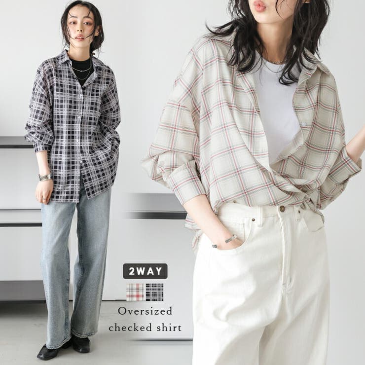cheer札幌ベージュリネンカシュクール（USED） シアーシャツ カシュクールシャツ チェック柄[品番：SGBW0002046