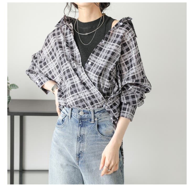 シアーシャツ カシュクールシャツ チェック柄 | SUGAR BISKET | 詳細画像13