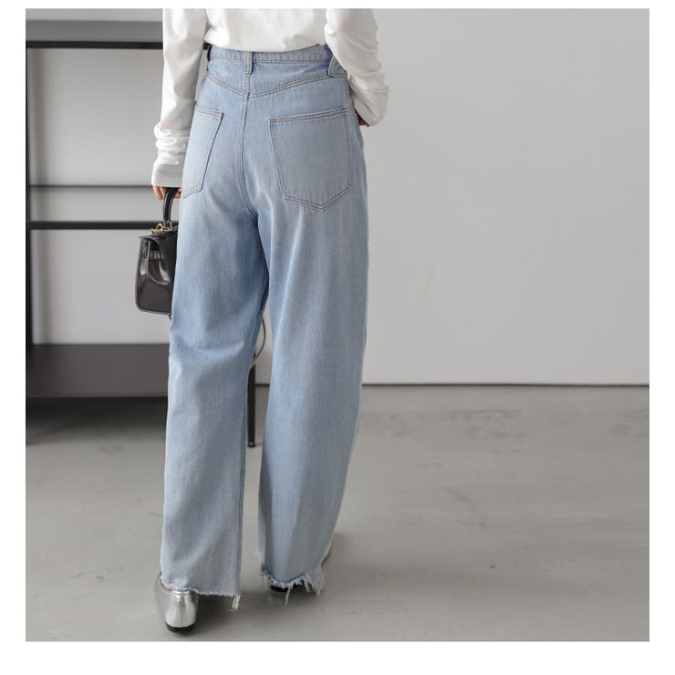 seyto ジャガードフリンジワイドデニム seyto（セイト）の「Jacquard fringe wide straight denim