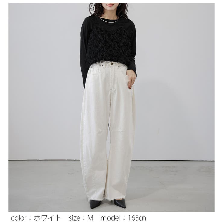 フリンジワイドデニム カーブパンツ ヴィンテージ[品番