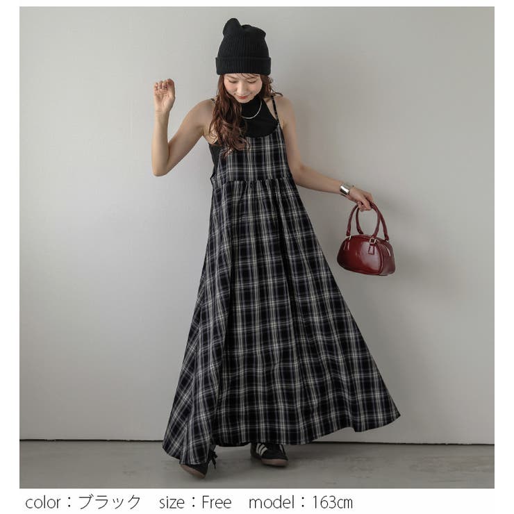 キャミワンピース ロング丈 チェック柄[品番：SGBW0002145