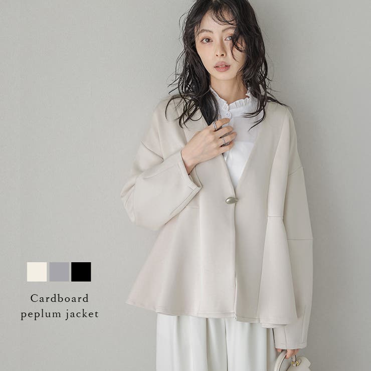 ダンボールニット ペプラム ノーカラージャケット[品番：SGBW0002205