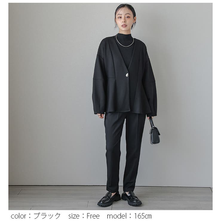 ダンボールニット ペプラム ノーカラージャケット[品番：SGBW0002205