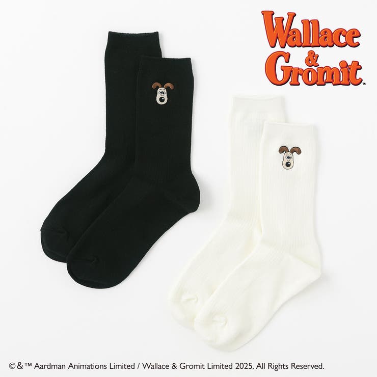 【ウォレスとグルミット】刺繍付きリブクルーソックス | SUKENO【WOMEN】 | 詳細画像1 