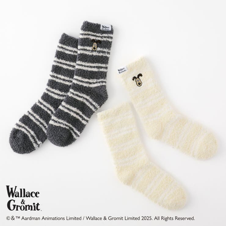 【ウォレスとグルミット】刺繍付き細ボーダールームソックス | SUKENO【WOMEN】 | 詳細画像2 