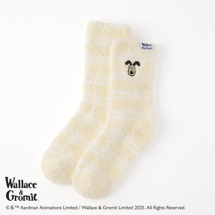 イエロー | 【ウォレスとグルミット】刺繍付き細ボーダールームソックス | SUKENO【WOMEN】