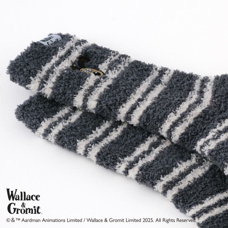 【ウォレスとグルミット】刺繍付き細ボーダールームソックス | SUKENO【WOMEN】 | 詳細画像3 