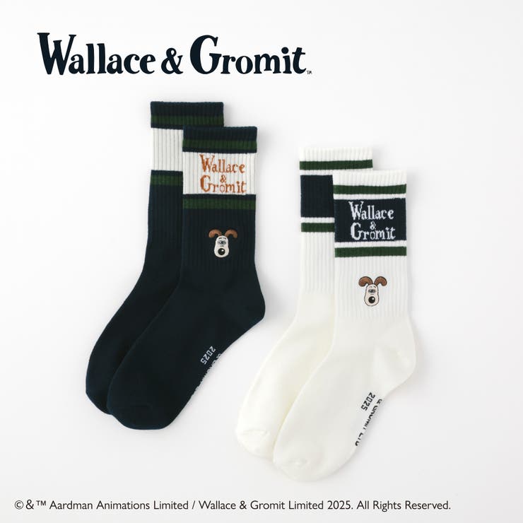 【ウォレスとグルミット】刺繍付きリッチェルクルーソックス | SUKENO【WOMEN】 | 詳細画像1 