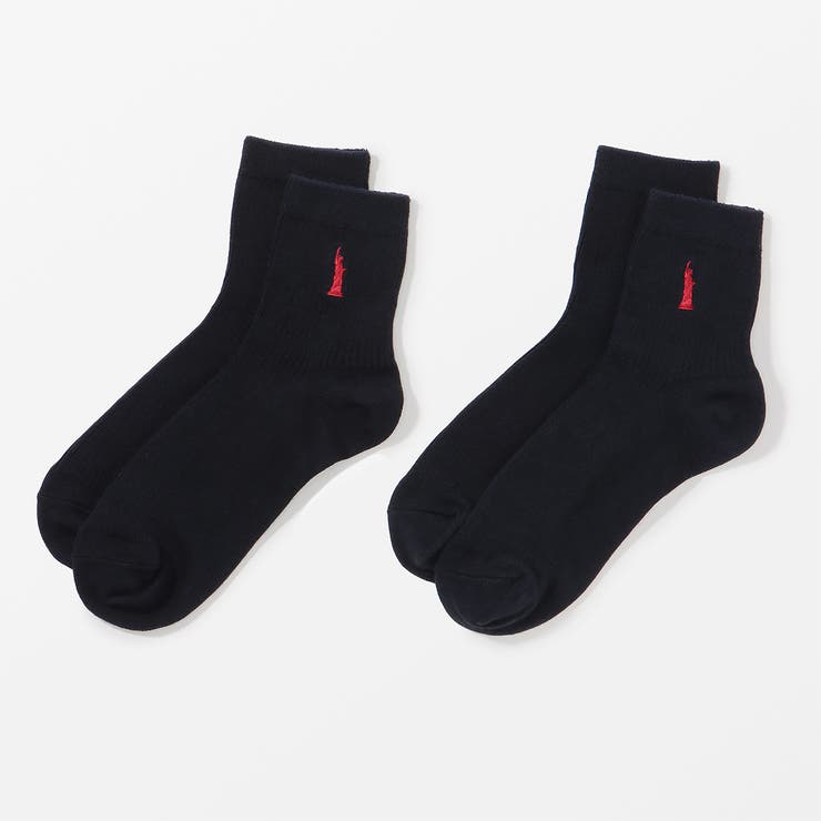 ネイビー(レッド刺繍) | 【EASTBOY】13cm丈ワンポイント紺ソックス（2P） | SUKENO【WOMEN】