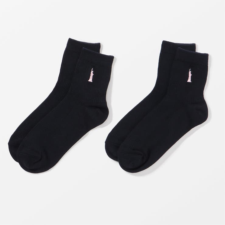 ネイビー(ピンク刺繍) | 【EASTBOY】13cm丈ワンポイント紺ソックス（2P） | SUKENO【WOMEN】