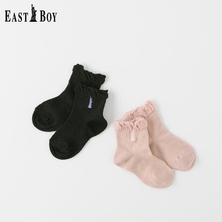 花ぺちゃぺージ　韓国靴下 EASTBOY】トップフリルメッシュ花柄クルーソックス[品番