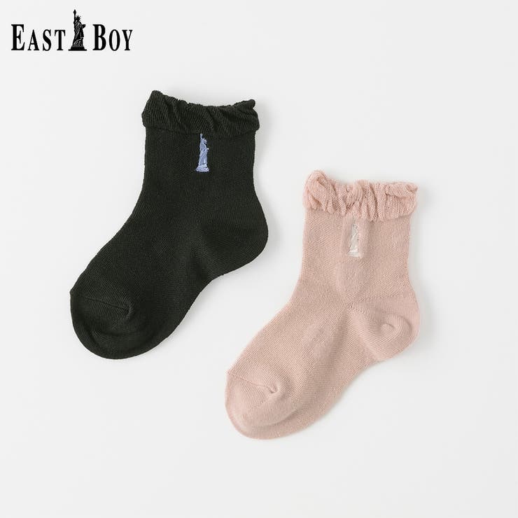 EASTBOY】トップフリルメッシュ花柄クルーソックス[品番