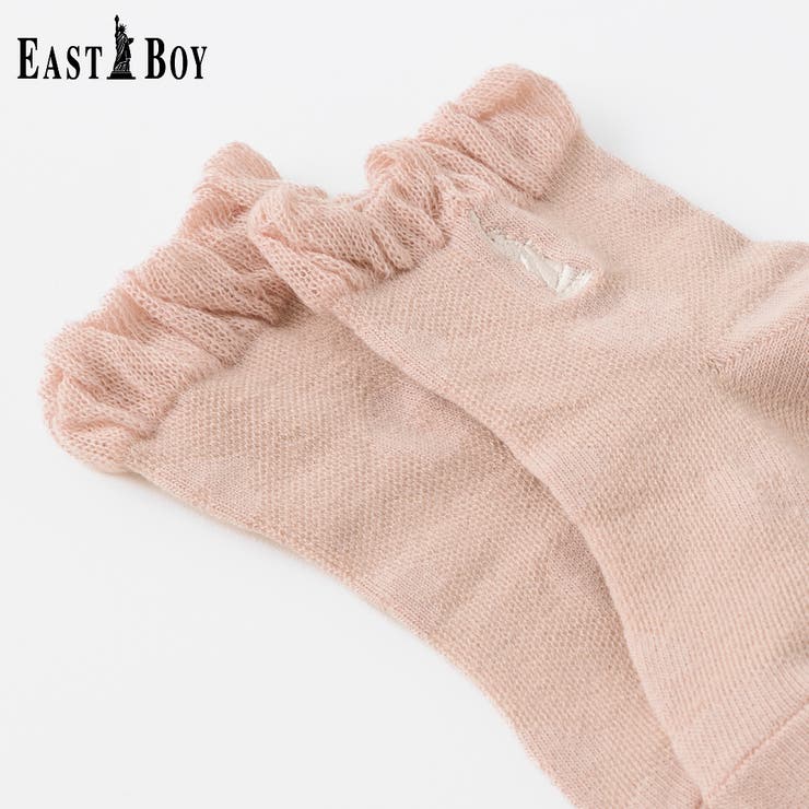 EASTBOY】トップフリルメッシュ花柄クルーソックス[品番