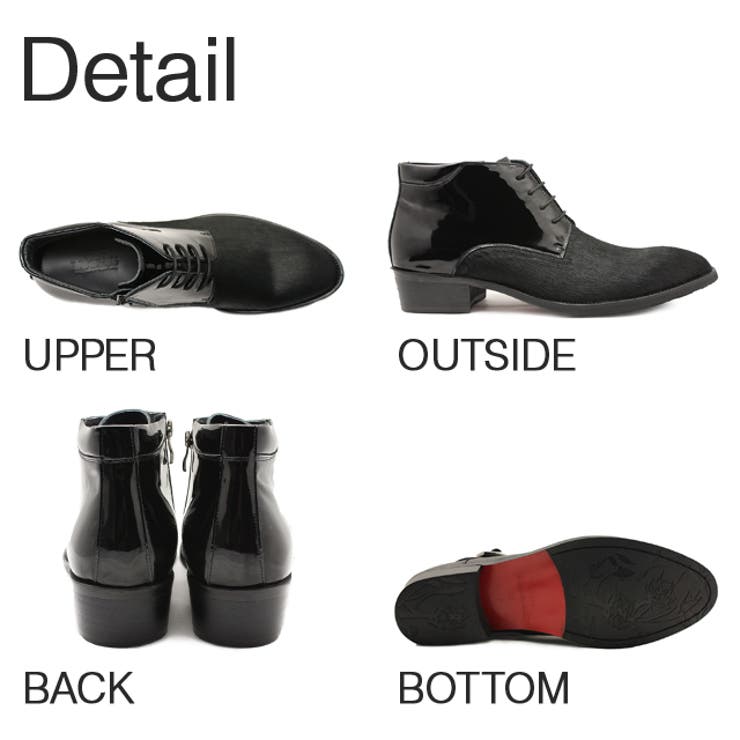 本革 革靴 エナメル×ハラココンビサイドジップショートブーツ[品番：XO000000422]｜SVEC（シュベック）のメンズファッション通販