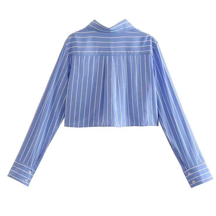 クロップドシャツ ストライプ ギャル ショート丈トップス[品番 クロップドシャツ ストライプ ギャル ショート丈トップス[品番