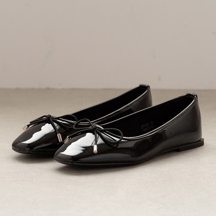 ブラックエナメル | スクエアヒール リボンパンプス | SVEC