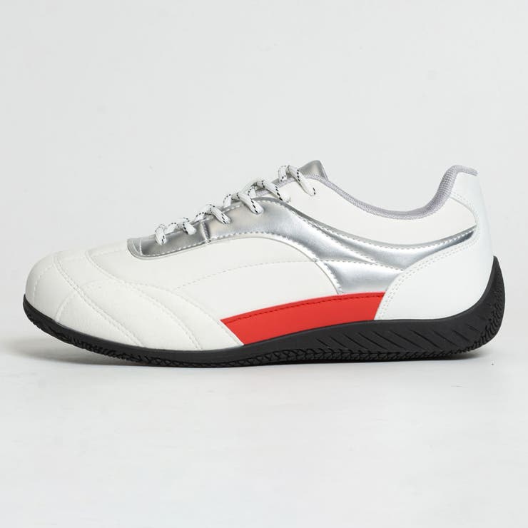 ホワイト×シルバー | ステッチ フラットソール ドライビングスニーカー | SVEC