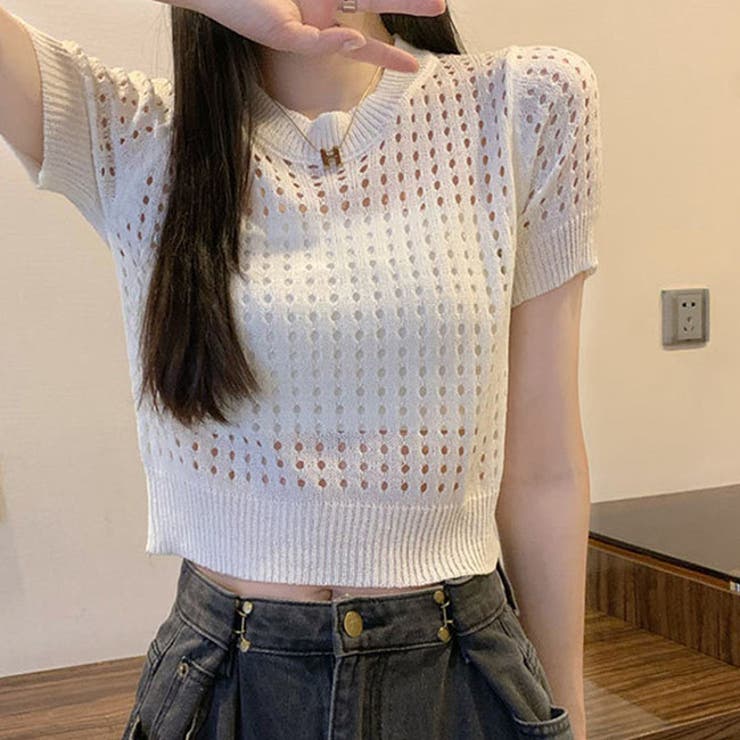 透かし編みニット 夏服 半袖ニット サマーニット BHAK003-3[品番