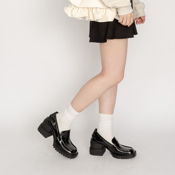 厚底ローファー 8cm ブロックヒール[品番：XO000004990]｜SVEC